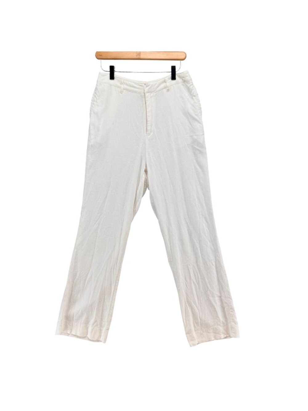 All Things Golden Pants Womens White Linen Blend High Rise Size 12